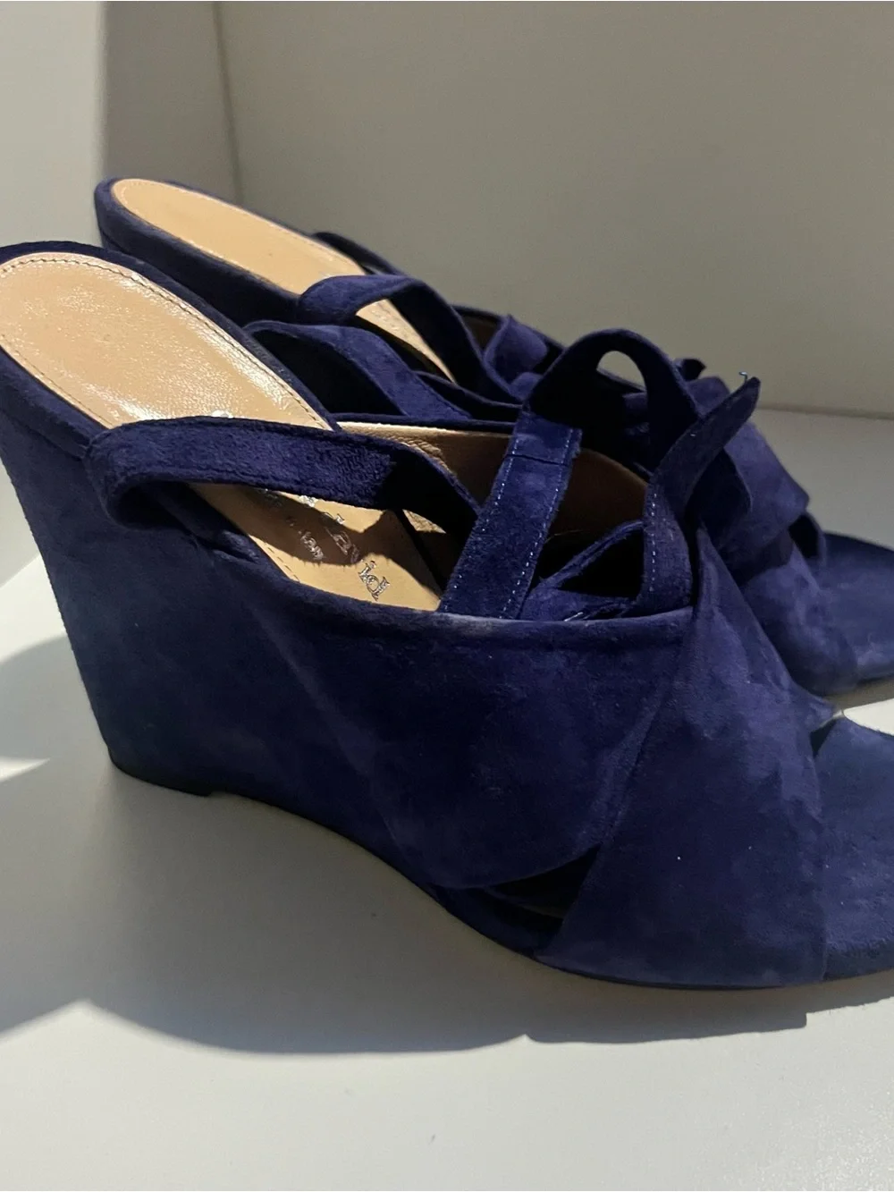 Charles by Charles David Navy Suede Strappy Wedge Sandals Size 8.5